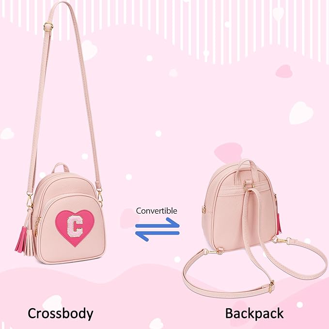 Girls Initial Mini Backpack Gifts for Kid Toddler Little Girl Teen Small Cute Heart Backpack Purse Preschool Kindergarten Bookbag,Pink-C