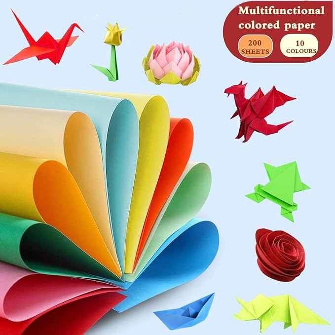 Vibrant Color A4 Origami Paper - 100 Sheets, 10 Assorted Colors - Acid-Free, Printer-Friendly Craft Paper for Kids Art, DIY Projects & Scrapbooking
