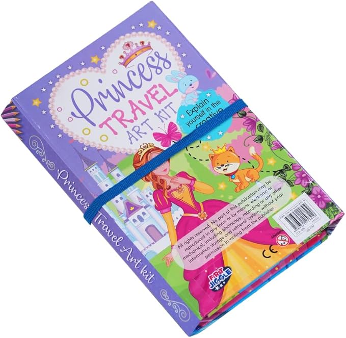 FIRSTJIGGLE First Jiggle Colouring and Sticker Princess Travel Art Kit | Includes Coloring Pad, Sticker Sheets & Color Pencils | Fun Travel Activity for Kids | Gift for Girls Ages 3-8