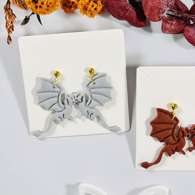 Polymer Clay Cutters Dragon Set – 2PCS Fantasy Dragon Clay Earring Cutters for Polymer Clay Jewelry, Halloween Gothic Clay Tools and Cutters for Cosplay and DIY Crafts