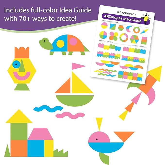 ARTshapes 840 pc Creative Paper Shapes Pack with 70+ Idea Guide - US Made Card Stock - Punch Out Funky DIY Craft Supplies for Whimsical Art Designs, Paper Crafts, and Pattern Play 5 Neon Colors