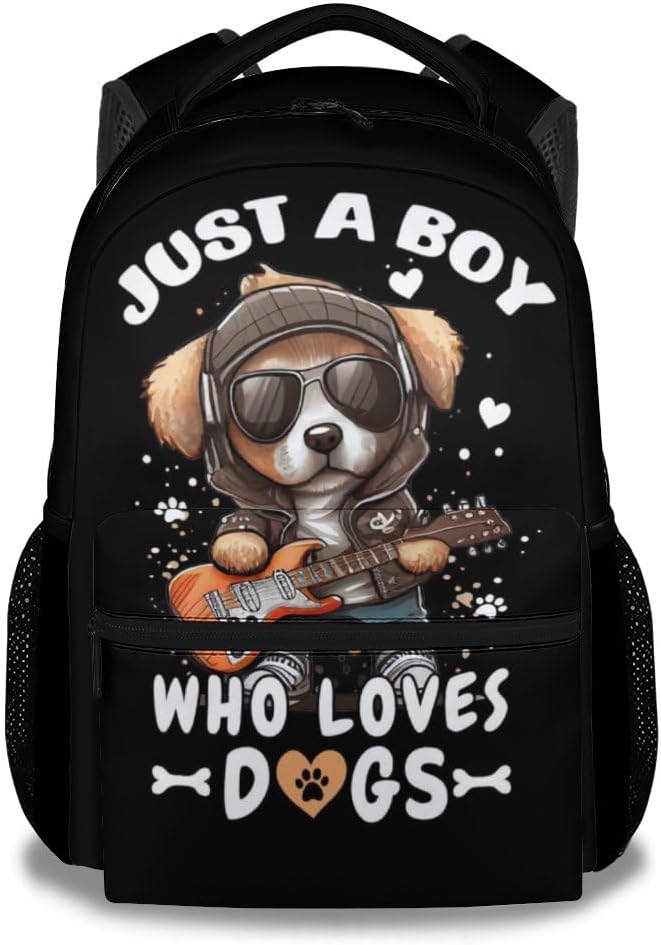 Dog Backpacks for Kids, Large Capacity Backpack for School, Cute Black Doggy Print Lightweight Bookbag for Boys & Girls
