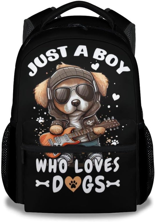 Dog Backpacks for Kids, Large Capacity Backpack for School, Cute Black Doggy Print Lightweight Bookbag for Boys & Girls