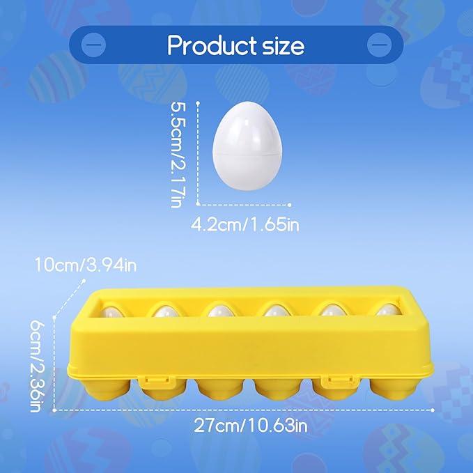 Tinabless Matching Eggs Toys 12 pcs Set Color & Shape Recoginition Sorter Puzzle for Toddlers, Christmas Easter Travel Game Early Learning Educational Gift for Year Old Kids