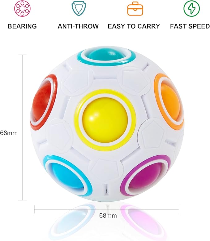 Vdealen Magic Rainbow Puzzle Ball, Fidget Ball Puzzle Brain Teaser Fidget Toy- Birthday Party Easter Valentines Christmas Stocking Stuffers for Kids Teen & Adults(White&Blue&Green)