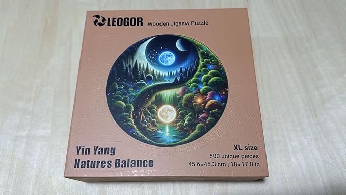 LEOGOR Wooden Puzzles for Adults 500 Pieces (18 x 17.8 in), Extra-Thick 5mm Round XL Wood Jigsaw, Yin Yang Puzzle, Unique Whimsical Pieces, Challenging, Fun & Beautiful Gift for Puzzle Lovers