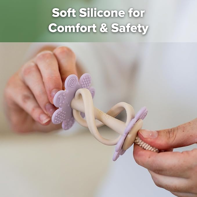 haakaa Silicone Twin Flower Teether,Nipple-Shaped End for Gum Massage,360Β° Baby Toothbrush Head for Self-Brushing Training,Easy to Grip - Lavender