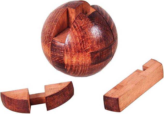 Wooden Brain Teasers Puzzle Handmade Big Wooden Puzzle Magic Ball Toy Intelligence IQ Games 3D Sphere Puzzles for Kids and Adults (Coffee)