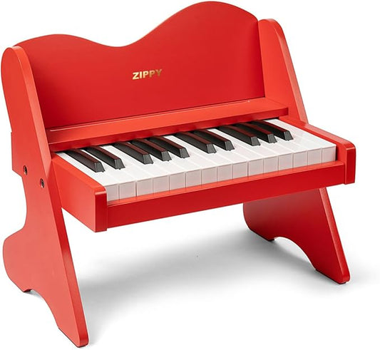 ZIPPY Kids Piano Keyboard, 25 Keys Digital Piano for Kids, Volume Adjustable, Mini Music Educational Instrument Toy, Wood Toy for Toddlers Girls Boys (Red)