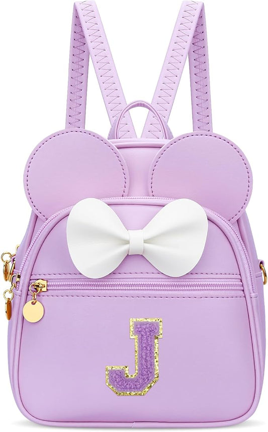 KKXIU Girls Initial Bowknot Cute Mini Backpack for Toddler, Travel Small Girl Backpacks, Personalized Trendy Stuff Gift for Little Girls and Kids(J, Purple)