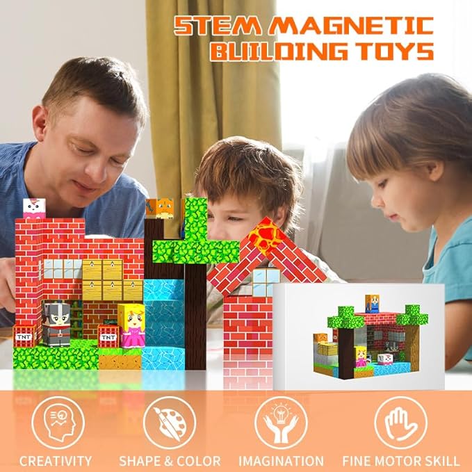 Magnetic Building Blocks for Kids, 150PCS Magnetic Blocks Cubes Toys Build My World Grassland Set, Sensory Stacking Toy Christmas Birthday Gifts for Boys Girls Age 3 4 5 6 7 8 9 10, 0.8" Large Size