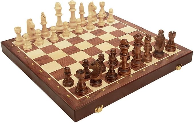 15" Folding Walnut Chess Set with Storage - Tournament-Size Portable Chess Board for Adults, Travel, Family Game Night, Gifts