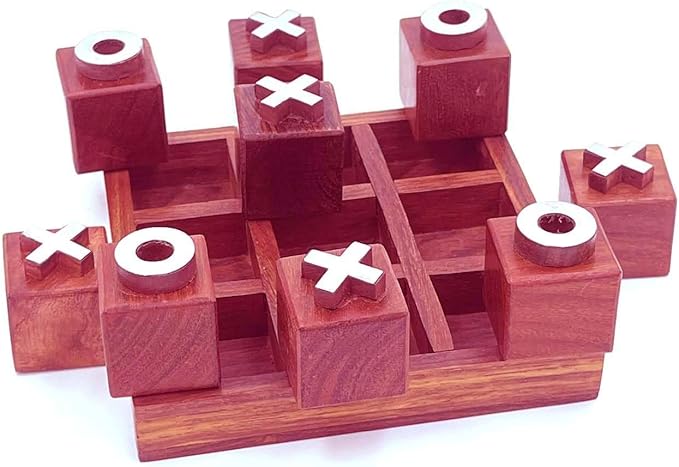 Wooden Tic Tac Toe Game - Elegant Coffee Table Decor, Classic Wooden Board Game for Family Fun, Handmade Craft, Ideal for Living Room or Office, Gift for Adults