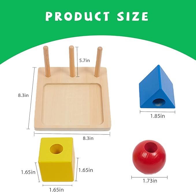 Montessori Toys for 1 2 3 Years Old - 3 Colored Cubes on Wooden Peg Toys, Baby Game for Color Recognition Shape Sorter, Montessori Materials Wooden Sorting and Stacking Toys for Boys and Girls Gift