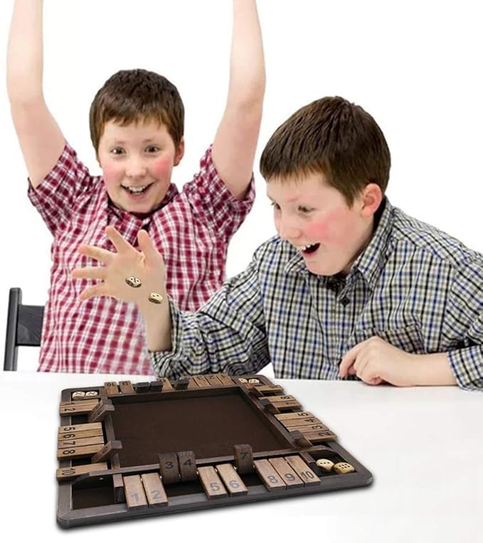 Juegoal Wooden 4 Players Shut The Box Dice Game, Classics Tabletop Version and Pub Board Game, 12 inch