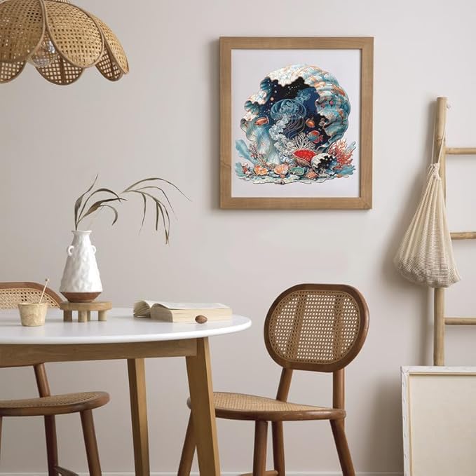 Jigfoxy Wooden Puzzles for Adults, Seashell Wood Puzzles Adult, Unique Animal Shape Wooden Jigsaw Puzzles for Adults, Birthday Gifts for Puzzle Lovers, Family(M-11.4 * 11.4in-206pcs)