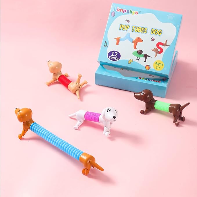 Dog pop Tubes fidgets, Stocking Stuffers for Kids, Sensory Toys for Kids 5-7, fidgets for Toddler, Toddler Stocking Stuffers, Easter Egg fillers,Easter Basket(12 Pcs Dog)