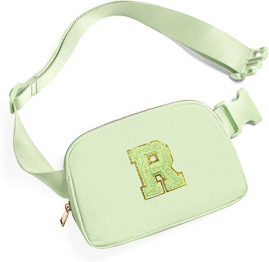 Gitus Gifts for 8 9 10 11 12 Year Old Girls Belt Bag Fanny Pack Crossbody Bags with Initial Letter Patch Cute Stuff Birthday Gifts for Teen Girls Women Personalized Trend Stuff (Light Green-R)