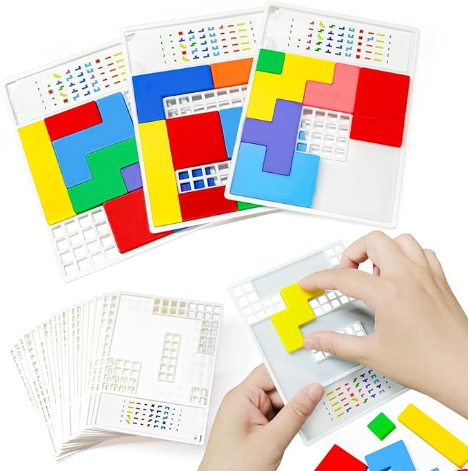 Block Puzzle Color Shape Pattern Brain Games 3D Logic IQ Game Fast-Paced, Addictive, and Easy-to-Learn Educational Building Blocks for Game Night Party Supplies Birthday Graduation Gifts