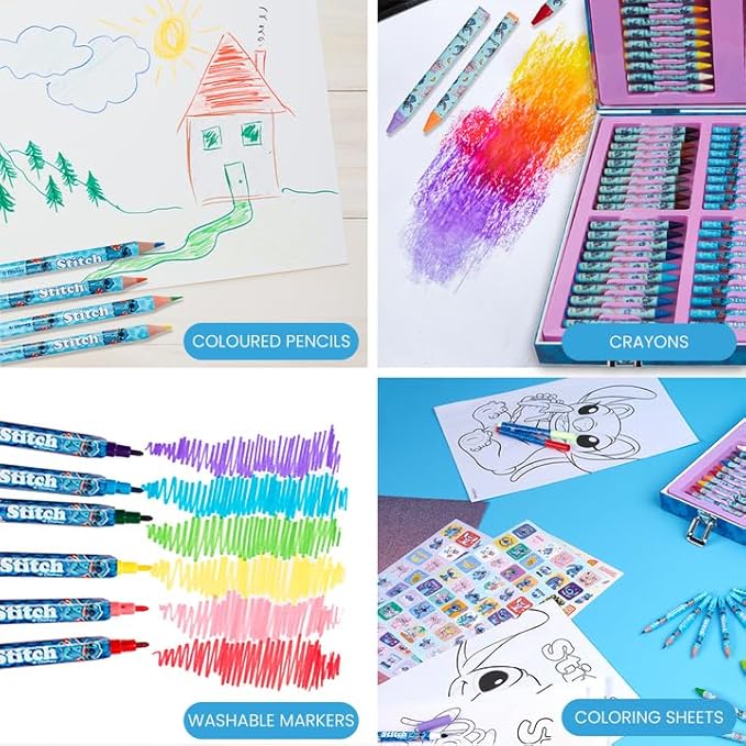 Disney Stitch Colored Pencils Art Supplies Kids Drawing Kit School Supplies Crayons Markers Coloring Sheets Art Kit Gifts for Kids Girls (Multi Stitch Set)
