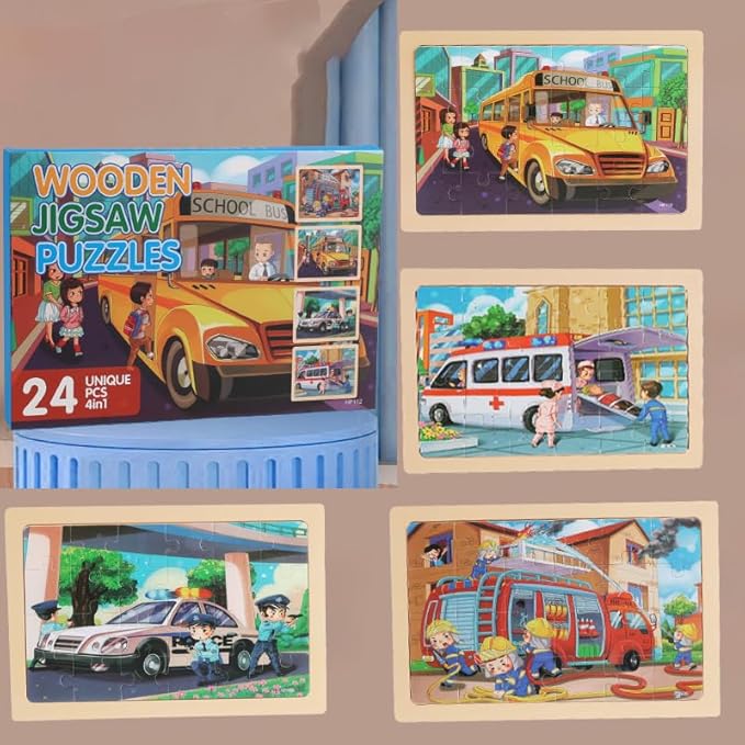 Puzzles for Kids Ages 4-6, 4 Packs 24 Piece Wooden Jigsaw Puzzle for Toddlers 5-8, Preschool Educational Puzzle Boards Toys Gifts for 4 5 6 7 8 Girls Boys