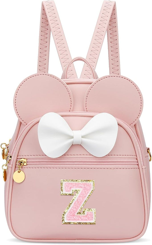 KKXIU Girls Initial Bowknot Cute Mini Backpack for Toddler, Travel Small Girl Backpacks, Personalized Trendy Stuff Gift for Little Girls and Kids(Z, Pink)