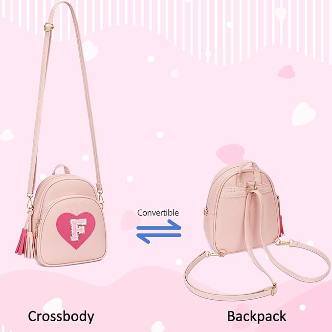 Girls Initial Mini Backpack Gifts for Kid Toddler Little Girl Teen Small Cute Heart Backpack Purse Preschool Kindergarten Bookbag,Pink-F