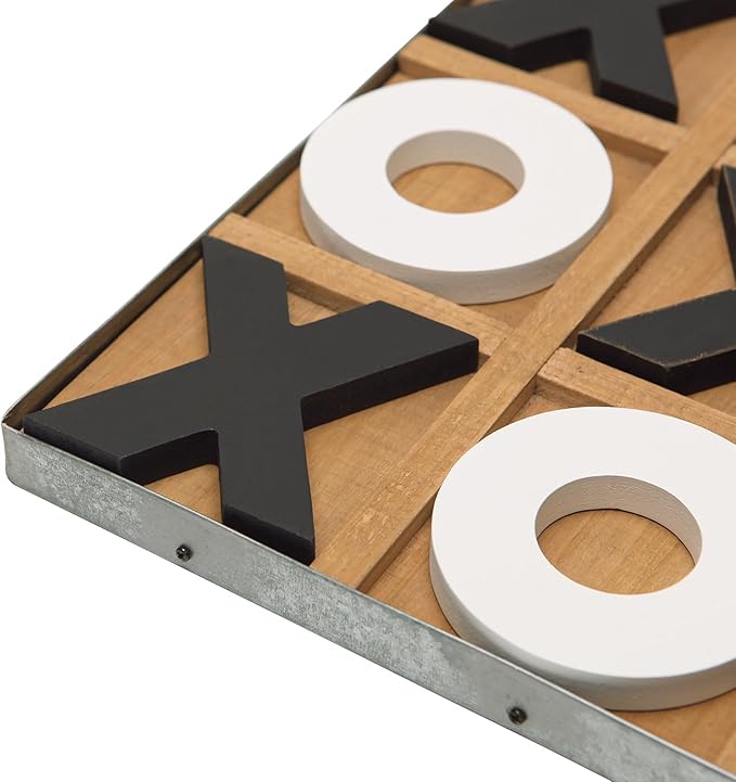 NIKKY HOME 12x12 Inch Large Tic Tac Toe Wood Board Game Classic Coffee Table Decor Decorative Wooden Travel Game for Family