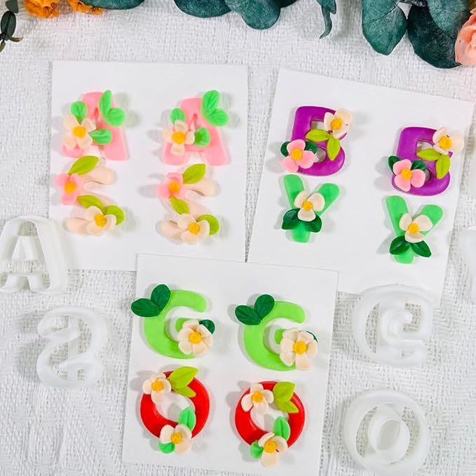 Xaekicr Alphabet Polymer Clay Cutters: 26 Pcs, Letter Designs for Polymer Clay Jewelry,Letter Clay Molds for DIY Custom Clay Earrings