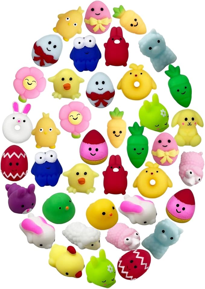 Anditoy 100 PCS Easter Mochi Squishy Toys Stress Relief Squishies for Kids Boys Girls Toddlers Easter Basket Stuffers Egg Fillers Gifts Party Favors