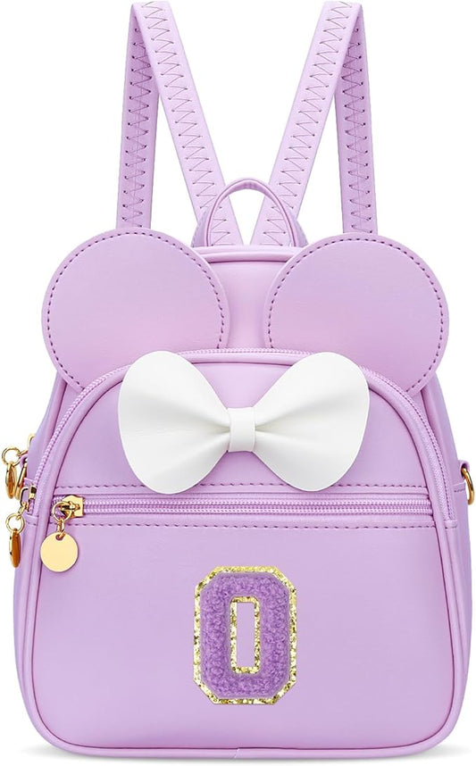 KKXIU Girls Initial Bowknot Cute Mini Backpack for Toddler, Travel Small Girl Backpacks, Personalized Trendy Stuff Gift for Little Girls and Kids(O, Purple)