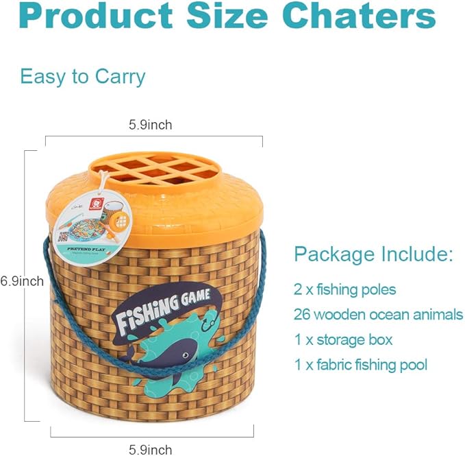 TOP BRIGHT Montessori Toddler Fishing Game - Kids Wooden Magnetic Fishing Toys Gifts for 3 Years Old Girls Boys, Fine Motor Skills for Toddler