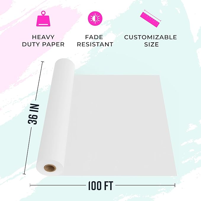 Bryco Goods White Kraft Paper Roll - 36” x 100’ (1200”) - Made in USA - Banner Paper for Painting, Easel Use, Bulletin Boards, Wall Décor, Gift Wrapping, and Children's Projects