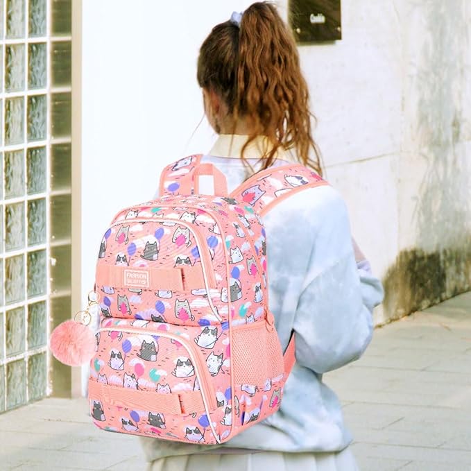 UFNDC Backpack for Girls, 17.5" Water Resistant Cat Galaxy Tie-Dye School Backpacks, Teens Bookbag for Women College Middle
