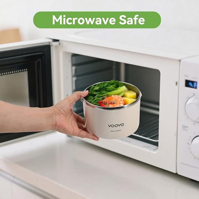 Voova Stackable Stainless Steel Thermal Lunch Box with Lunch Bag for Women Men Adult Kids, 2 Tier Leakproof & Microwave Safe Insulated Bento Boxes Food Container for Work School, Black