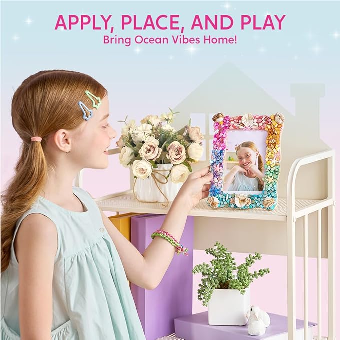 Klever Kits Mosaic Photo Frame Craft Kits, DIY Mosaic Kits for Kids 6 Years Old Girl Birthday Gift Summer Activities, Make Your Own Picture Frame Arts and Crafts for Kids