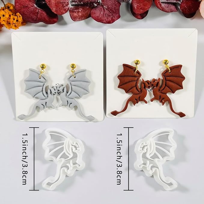 Polymer Clay Cutters Dragon Set – 2PCS Fantasy Dragon Clay Earring Cutters for Polymer Clay Jewelry, Halloween Gothic Clay Tools and Cutters for Cosplay and DIY Crafts