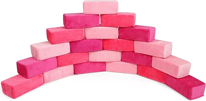 The Original Premium Plush Building Block for Kids - Certified Safe Foam Blocks in Luxuriously Soft Fabric Covers - Set of 24 (Pretty Pink)