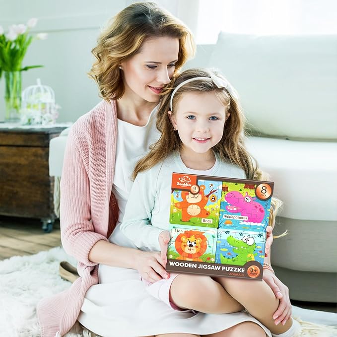 Wooden Puzzles for Toddlers, 8 Pack Animal Jigsaw Puzzles for Kids3-5, 9 Pieces Preschool Learning Activities, Learning & Educational Toys, Gift for Boys, Girls