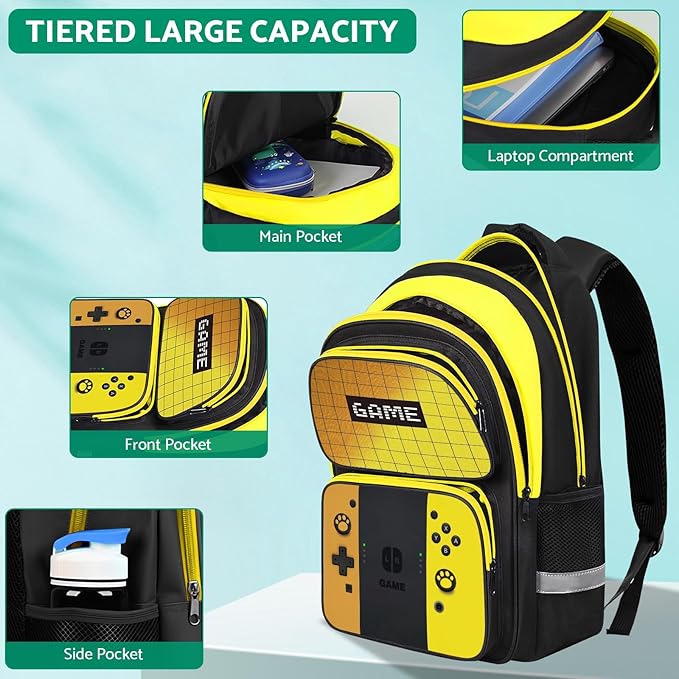 Kids Backpack For Boys,Gamer Boys Backpack For Children Teens Elementary Middle School, 17″ Students Bookbag