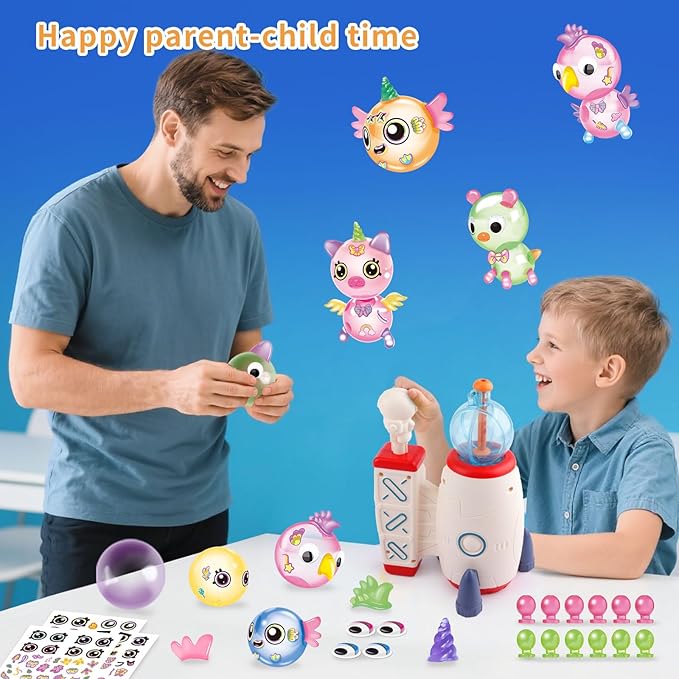 nicknack 195pcs Space Rocket DIY Balloons with Pump, DIY Sticky Balloon Maker Toy Craft Kits for Kids,Magic Balloon Kit with Bouncy Balloons Stickers Accessories, Toy Gift for Kids Boys Girls Ages 3+