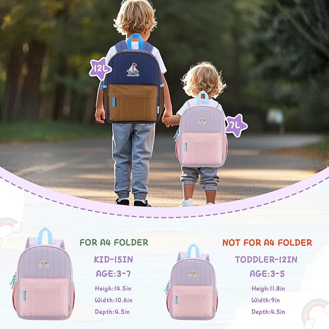 VASCHY Kids Backpack for Girls, Lightweight Quilted Color-blocked Bookbag Preschool Backpack for Kindergarten Children Light Purple Pink