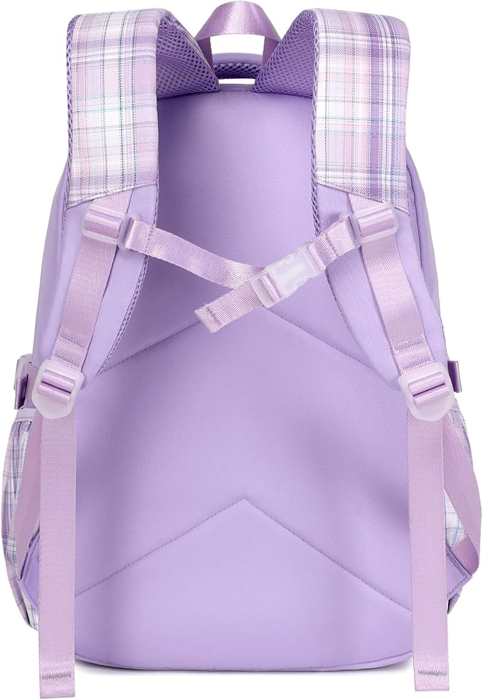 JIANYA Girls Backpack for School Kids Backpack with Lunch Box Elementary School Backpack for Girls, Bow/Purple