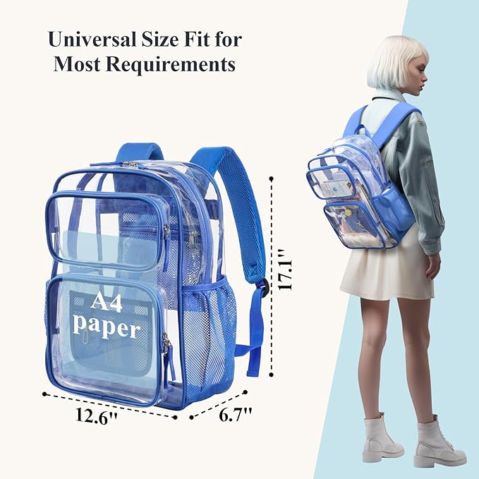 PACKISM Clear Backpack for School - 17 inch Large Heavy Duty Clear Bookbag, See Through PVC Backpacks (for age 12 above)