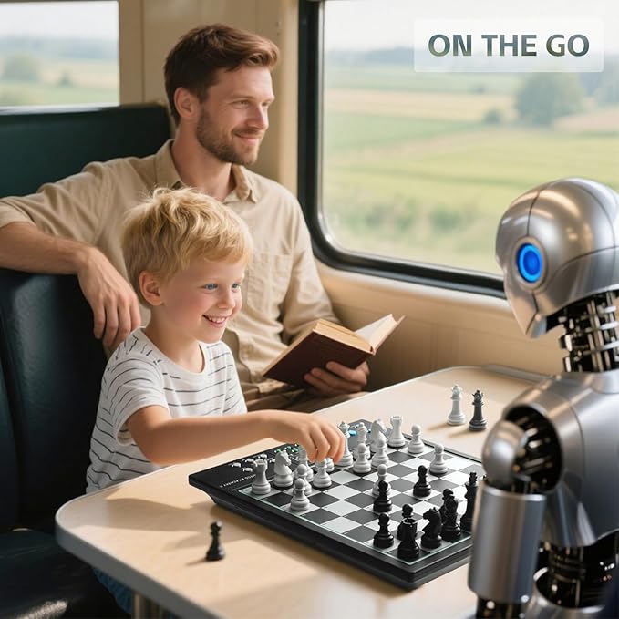 Advanced Electronic Chess Board, Smart Computer Chess Set, AI Voice Coach Learning for Kids, ELO 2200+ for Improving Players, Magnetic Large Pieces & Board Perfect for Adults, LCD Display(Black)