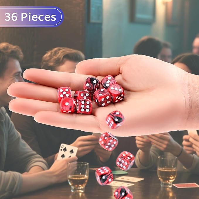 36 Pieces 12mm 6 Sided Mini Dice Set,Two Colours D6 Game Dice Set,6 Sided Standard Game Dice for Board Games Dice Games Classroom Teaching Dices Game,with Portable Gaming Box(Red & Black)