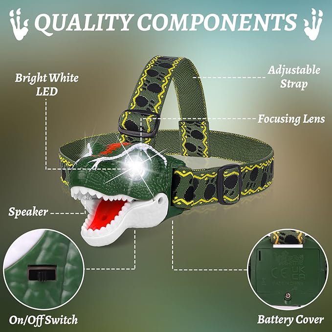 DX DA XIN Dinosaur Headlamp T-Rex LED Headlamps for Kids Flashlights Camping Gear - Dinosaur Toys for Boys Girls Toddlers Outdoor Toys for Kids Birthday Halloween Stocking Stuffers