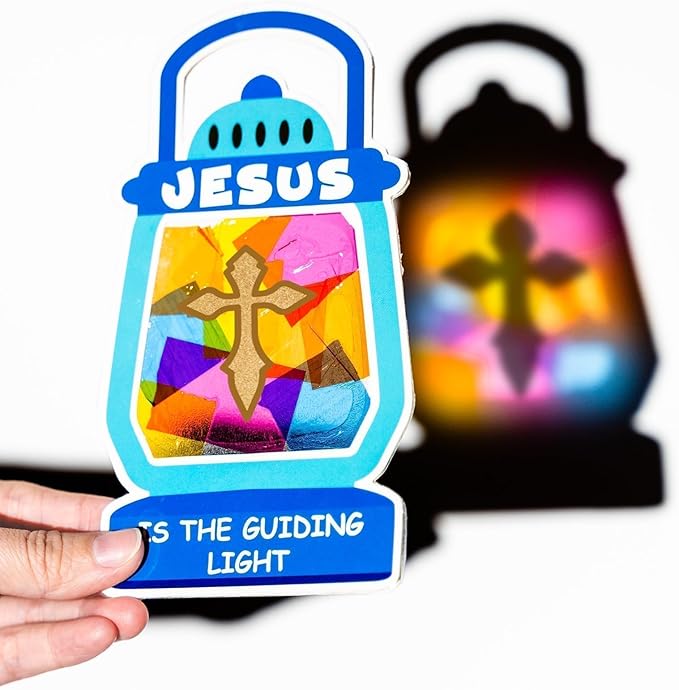 EggSun 36 Sets Jesus is The Guiding Light Sunday School Crafts for Kid Relgious Stained Glass Window Arts and Crafts Suncatcher Kit for Sunday School Thanksgiving Christmas Home Party Decorations