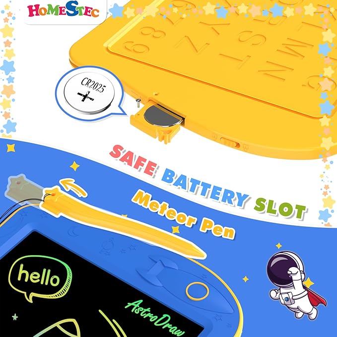 HOMESTEC Astrodraw Drawing Pad Toys, Colorful LCD Writing Tablet for Kids, Doodle Board for Toddlers 3 4 5 6 Years Old, Travel Sensory Space Toy for Boys Girls, Birthday Gift Idea (Blue/Yellow)