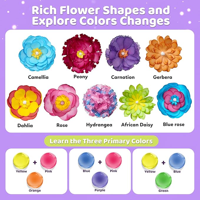 Kids Paper Flowers Science Kit, Magic Dyeing Flowers Craft Set Creative Color Changing Art Project Class Group Activities, Party Favors Gifts for Birthday Thank You Christmas, Toys for Ages 5-12yrs
